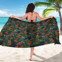 New Zealand Christmas Sarong Romantic Tui Birds on Pohutukawa - Cobalt LT7 - Polynesian Pride