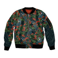 New Zealand Christmas Sleeve Zip Bomber Jacket Romantic Tui Birds on Pohutukawa - Cobalt LT7 Unisex Cobalt - Polynesian Pride