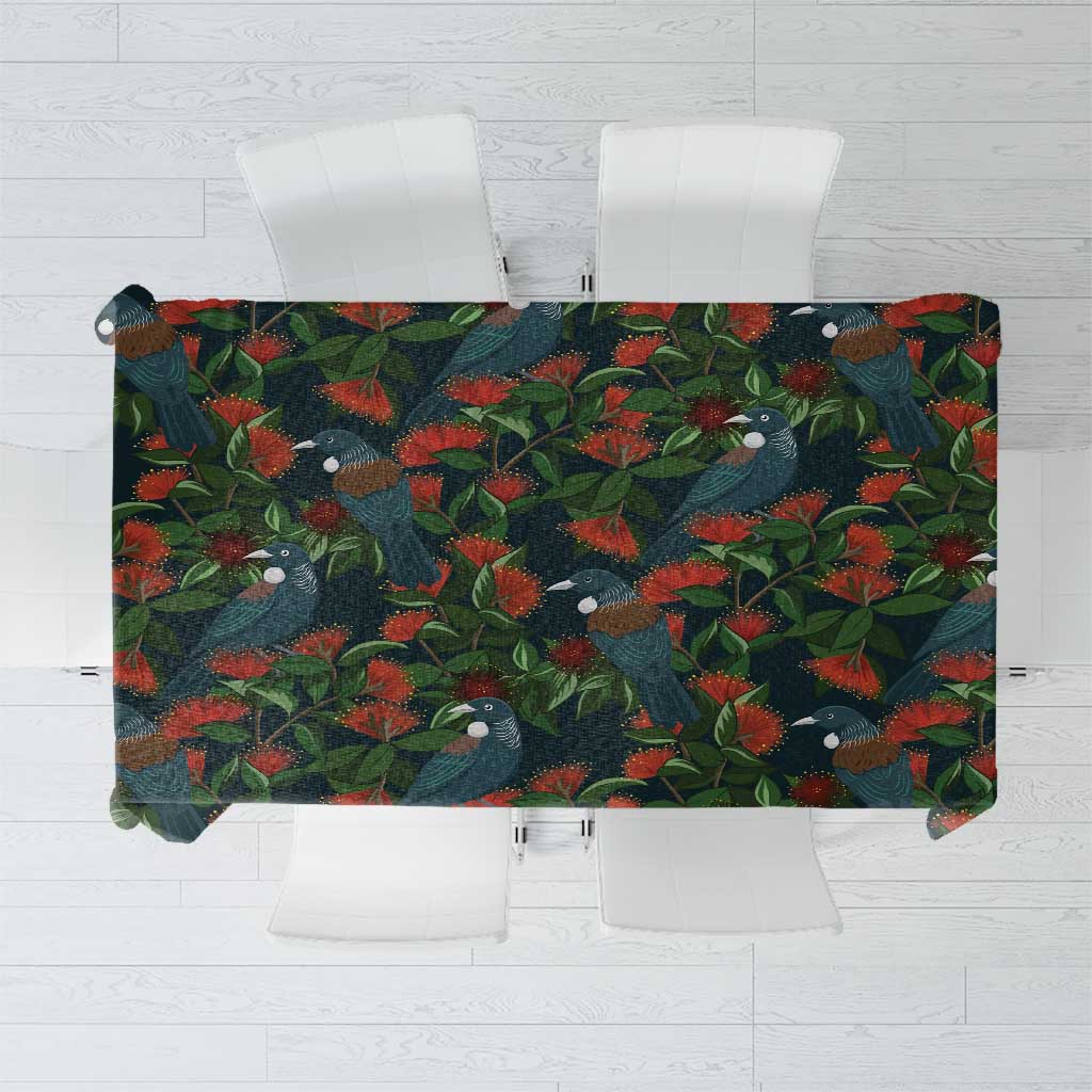 New Zealand Christmas Tablecloth Romantic Tui Birds on Pohutukawa - Cobalt LT7 Cobalt - Polynesian Pride