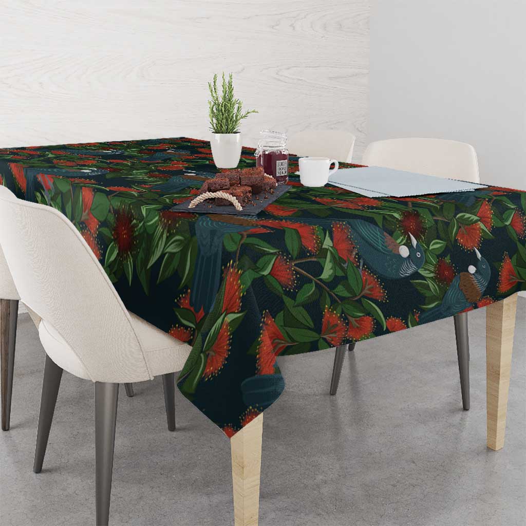 New Zealand Christmas Tablecloth Romantic Tui Birds on Pohutukawa - Cobalt LT7 - Polynesian Pride