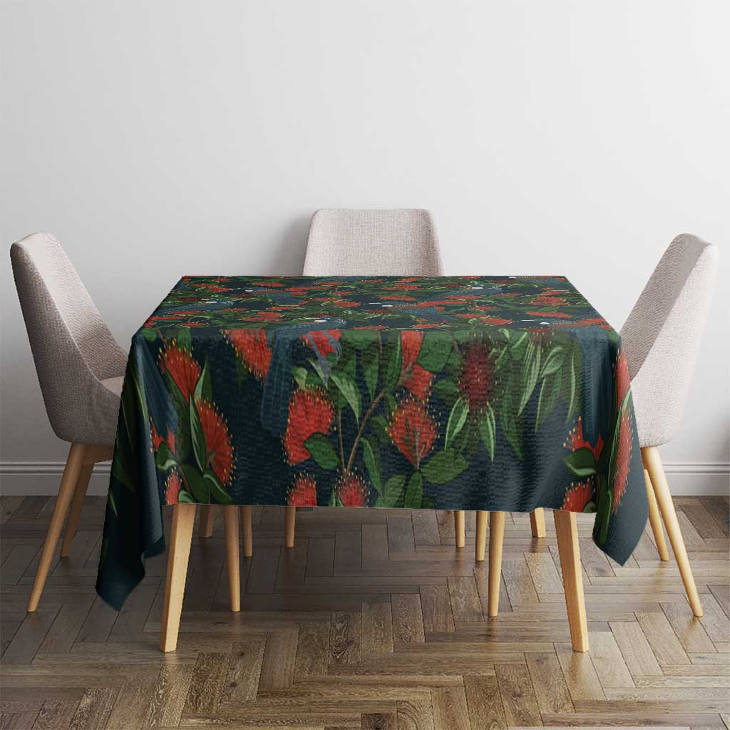 New Zealand Christmas Tablecloth Romantic Tui Birds on Pohutukawa - Cobalt LT7 - Polynesian Pride