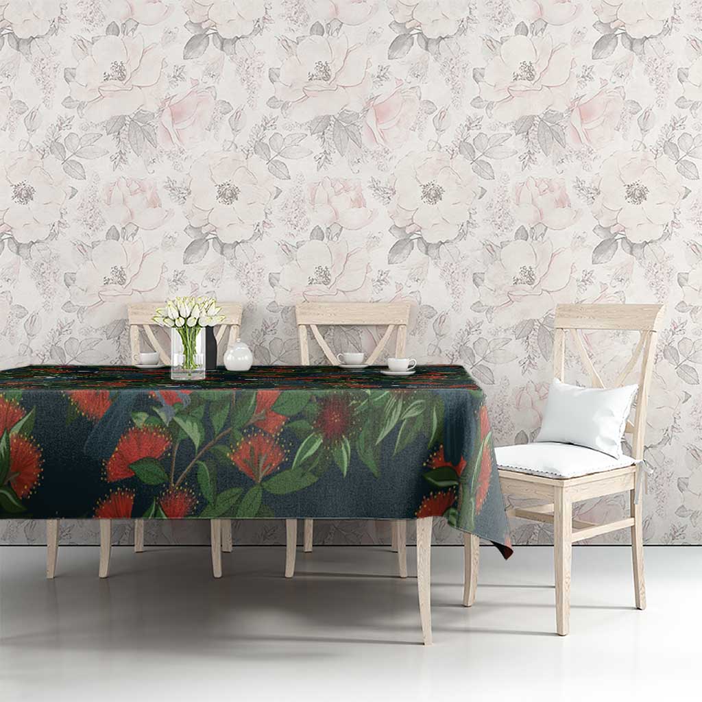 New Zealand Christmas Tablecloth Romantic Tui Birds on Pohutukawa - Cobalt LT7 - Polynesian Pride