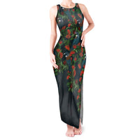New Zealand Christmas Tank Maxi Dress Romantic Tui Birds on Pohutukawa - Cobalt LT7 Women Cobalt - Polynesian Pride