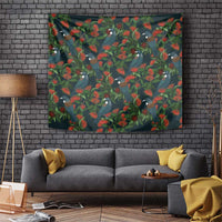 New Zealand Christmas Tapestry Romantic Tui Birds on Pohutukawa - Cobalt LT7 Cobalt - Polynesian Pride