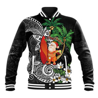 Polynesian Baseball Jacket Tropical Santa - Plumeria Black Vintage