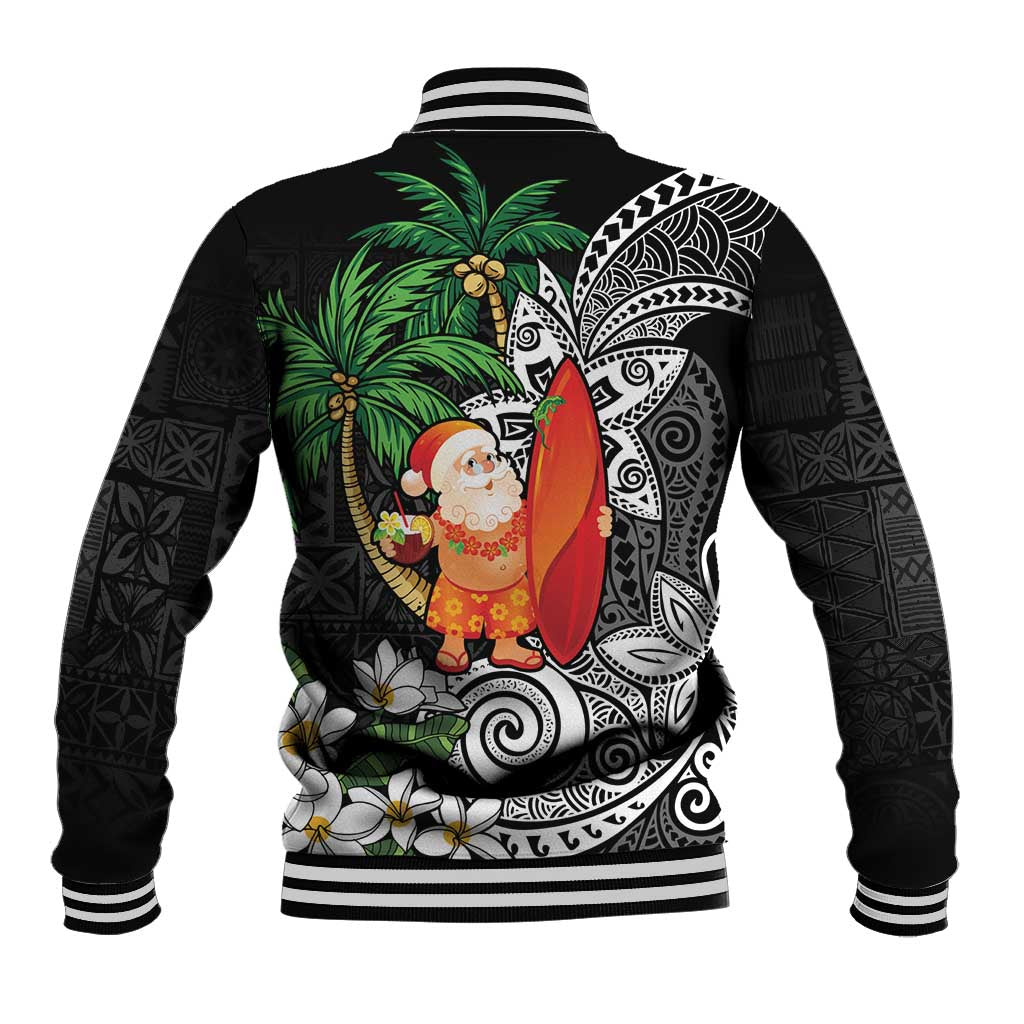 Polynesian Baseball Jacket Tropical Santa - Plumeria Black Vintage