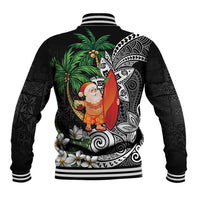 Polynesian Baseball Jacket Tropical Santa - Plumeria Black Vintage