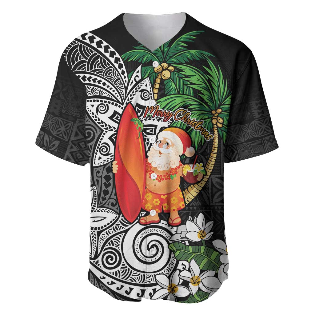 Polynesian Baseball Jersey Tropical Santa - Plumeria Black Vintage LT7 Black - Polynesian Pride