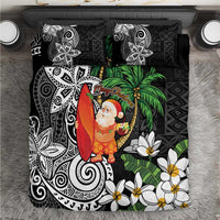 Polynesian Bedding Set Tropical Santa - Plumeria Black Vintage
