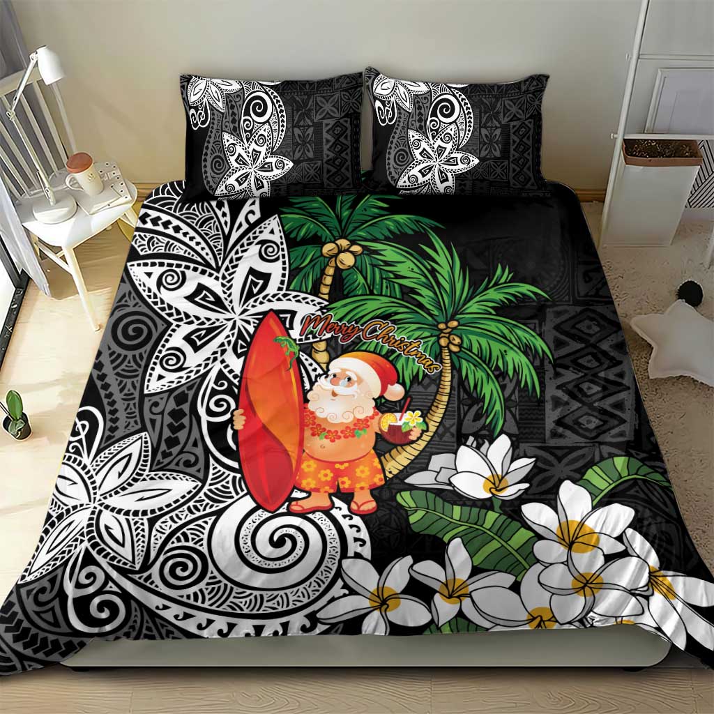 Polynesian Bedding Set Tropical Santa - Plumeria Black Vintage