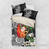 Polynesian Bedding Set Tropical Santa - Plumeria Black Vintage