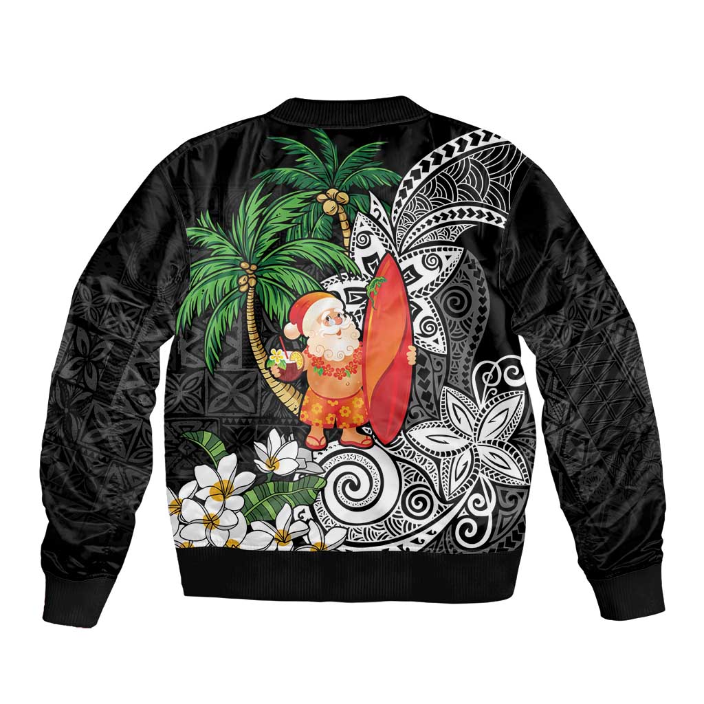 Polynesian Bomber Jacket Tropical Santa - Plumeria Black Vintage LT7 - Polynesian Pride