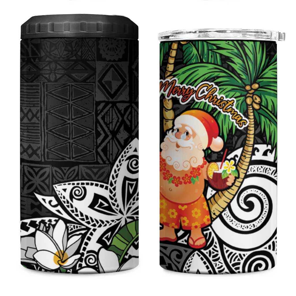 Polynesian 4 in 1 Can Cooler Tumbler Tropical Santa - Plumeria Black Vintage