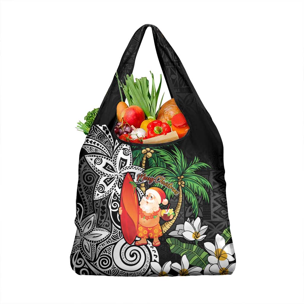 Polynesian Grocery Bag Tropical Santa - Plumeria Black Vintage