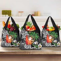 Polynesian Grocery Bag Tropical Santa - Plumeria Black Vintage