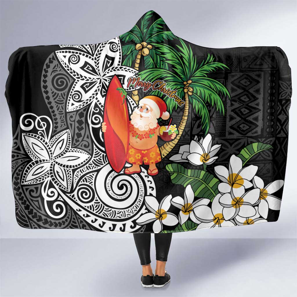 Polynesian Hooded Blanket Tropical Santa - Plumeria Black Vintage