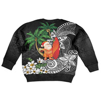 Polynesian Kid Ugly Christmas Sweater Tropical Santa - Plumeria Black Vintage