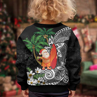 Polynesian Kid Ugly Christmas Sweater Tropical Santa - Plumeria Black Vintage