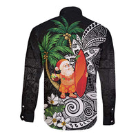 Polynesian Long Sleeve Button Shirt Tropical Santa - Plumeria Black Vintage LT7 - Polynesian Pride