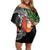 Polynesian Off Shoulder Short Dress Tropical Santa - Plumeria Black Vintage