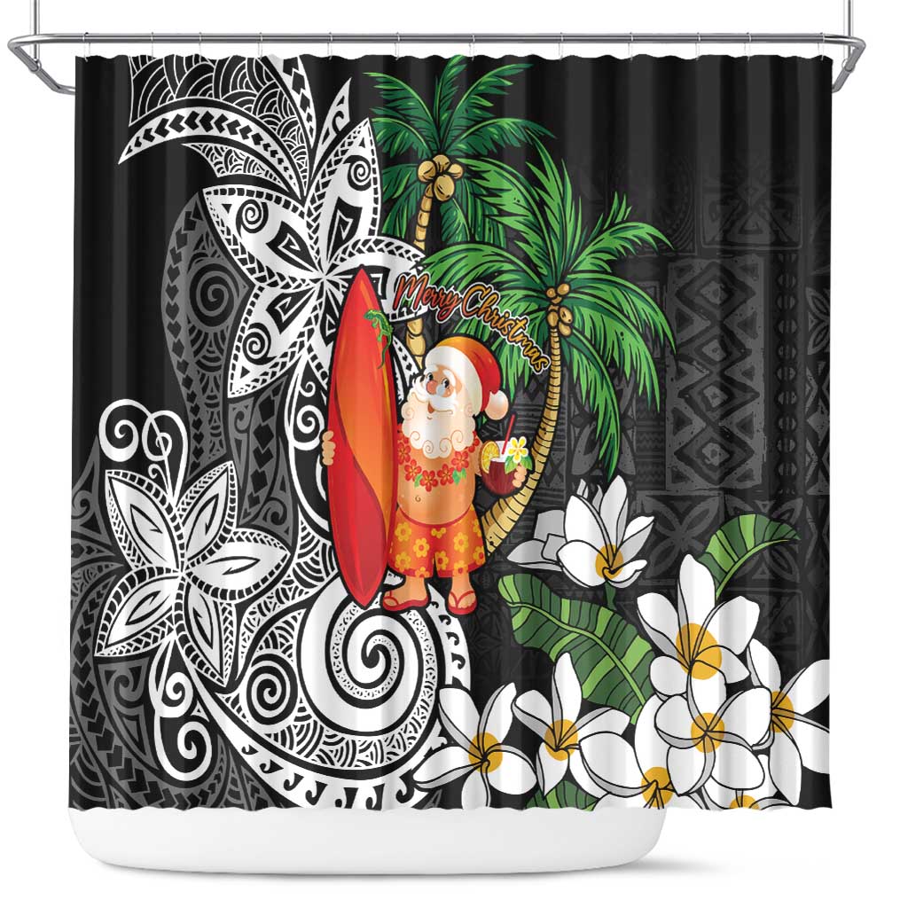 Polynesian Shower Curtain Tropical Santa - Plumeria Black Vintage LT7 Black - Polynesian Pride