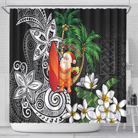 Polynesian Shower Curtain Tropical Santa - Plumeria Black Vintage LT7 - Polynesian Pride