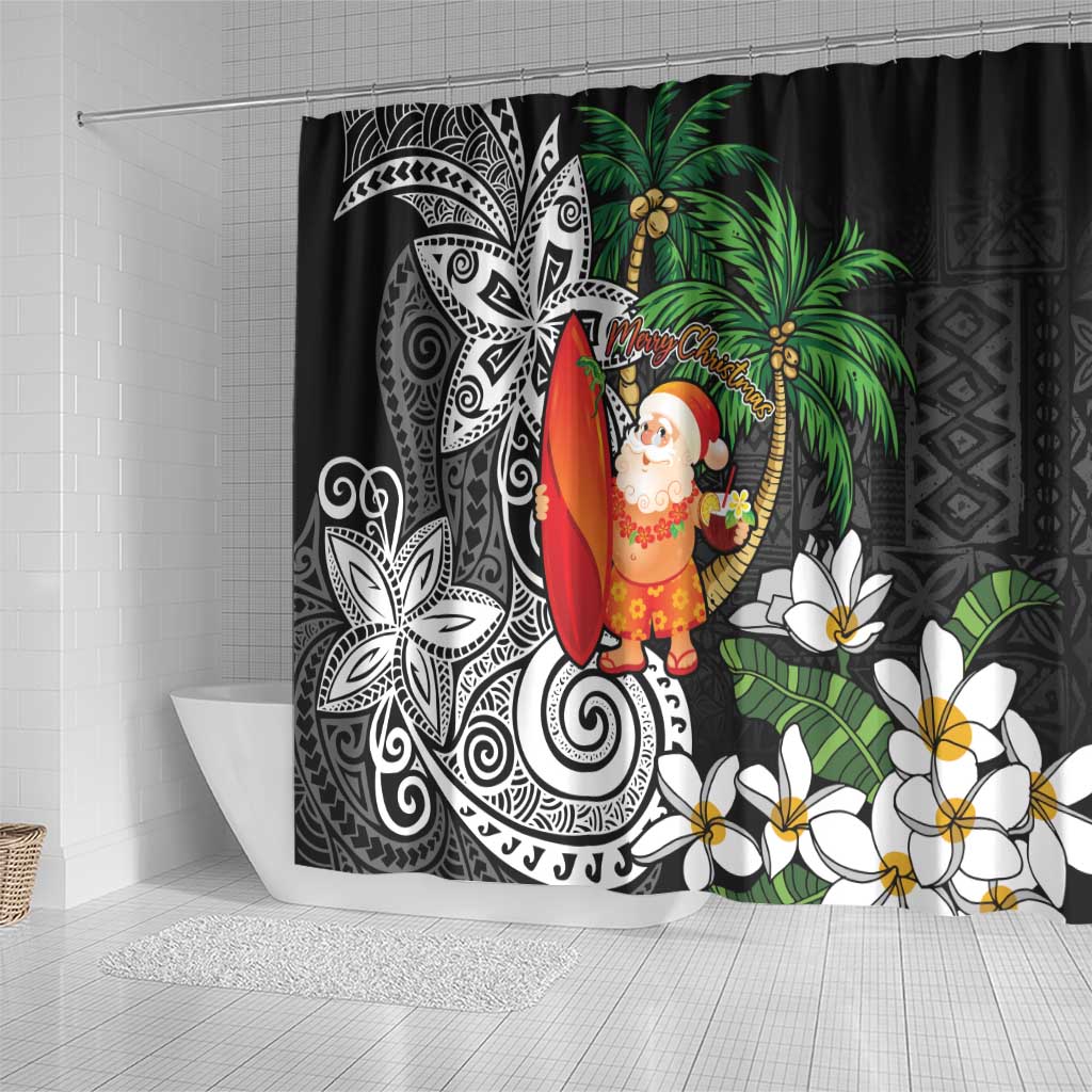 Polynesian Shower Curtain Tropical Santa - Plumeria Black Vintage LT7 - Polynesian Pride