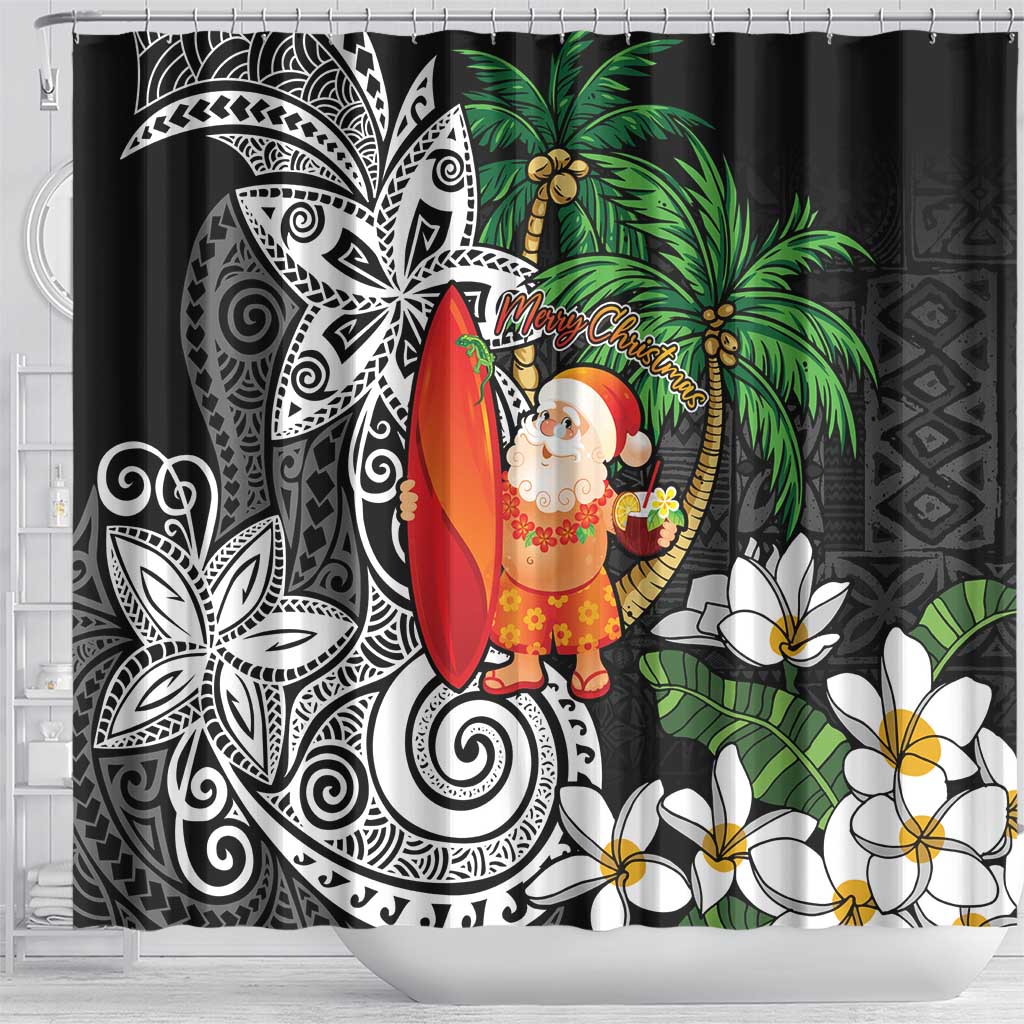 Polynesian Shower Curtain Tropical Santa - Plumeria Black Vintage LT7 - Polynesian Pride