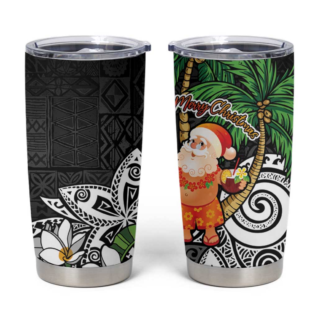 Polynesian Tumbler Cup Tropical Santa - Plumeria Black Vintage