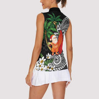 Polynesian Women Sleeveless Polo Shirt Tropical Santa - Plumeria Black Vintage LT7 - Polynesian Pride