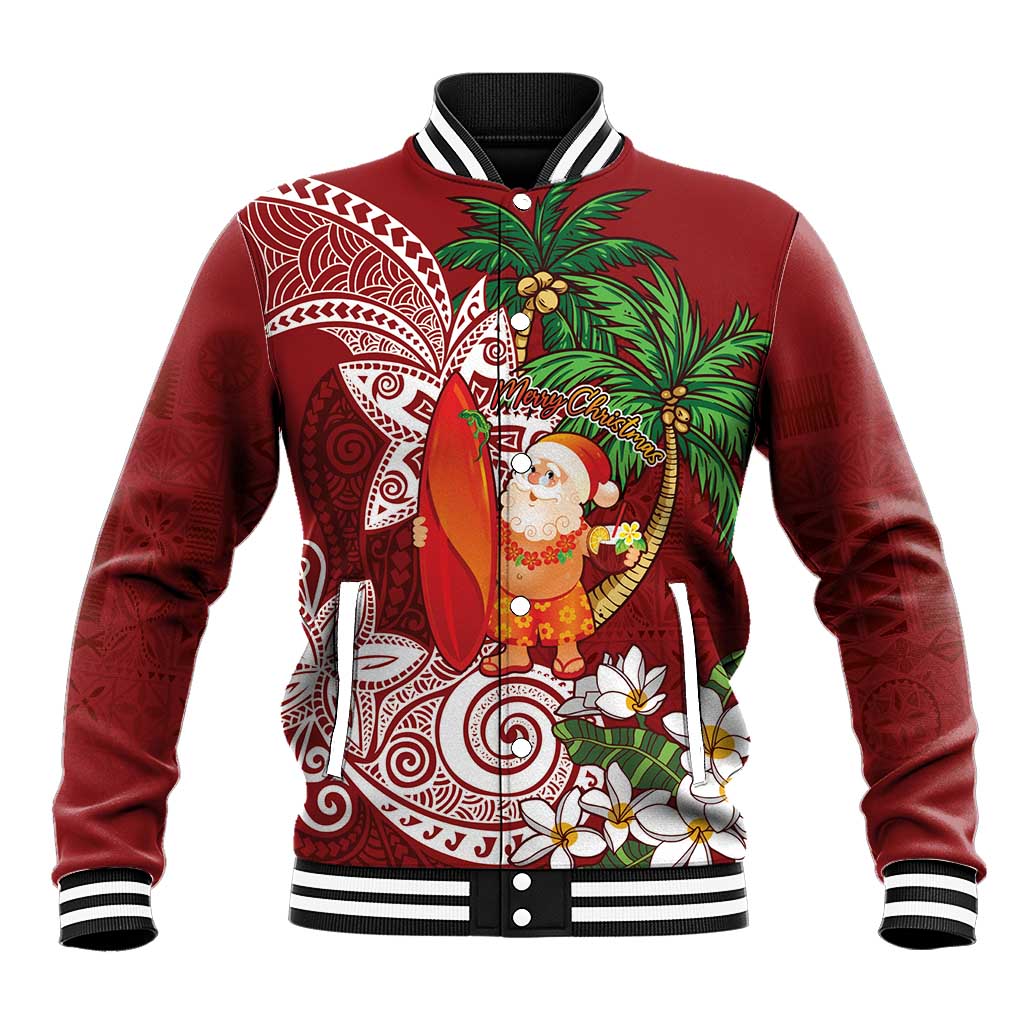 Polynesian Baseball Jacket Tropical Santa - Plumeria Red Vintage