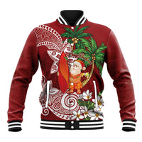 Polynesian Baseball Jacket Tropical Santa - Plumeria Red Vintage