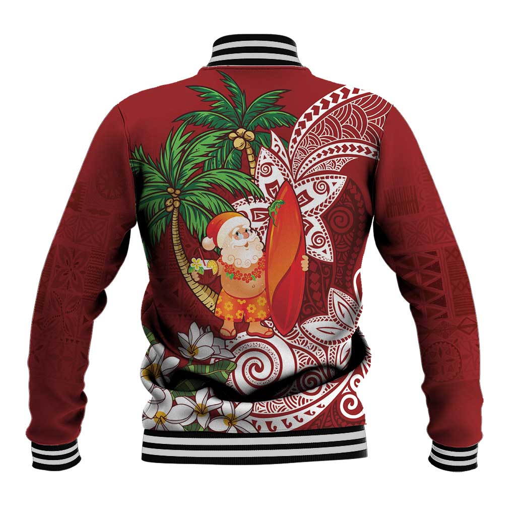 Polynesian Baseball Jacket Tropical Santa - Plumeria Red Vintage