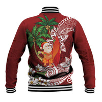 Polynesian Baseball Jacket Tropical Santa - Plumeria Red Vintage