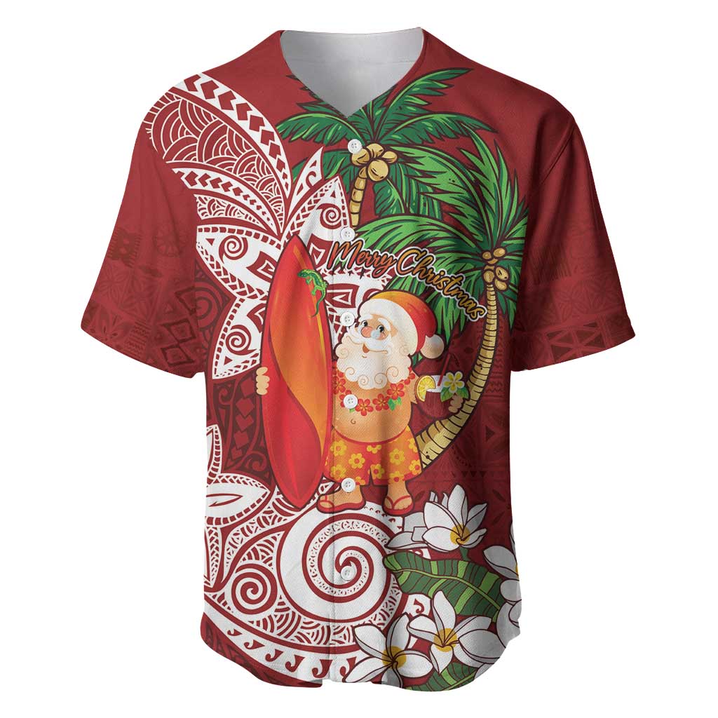 Polynesian Baseball Jersey Tropical Santa - Plumeria Red Vintage LT7 Red - Polynesian Pride