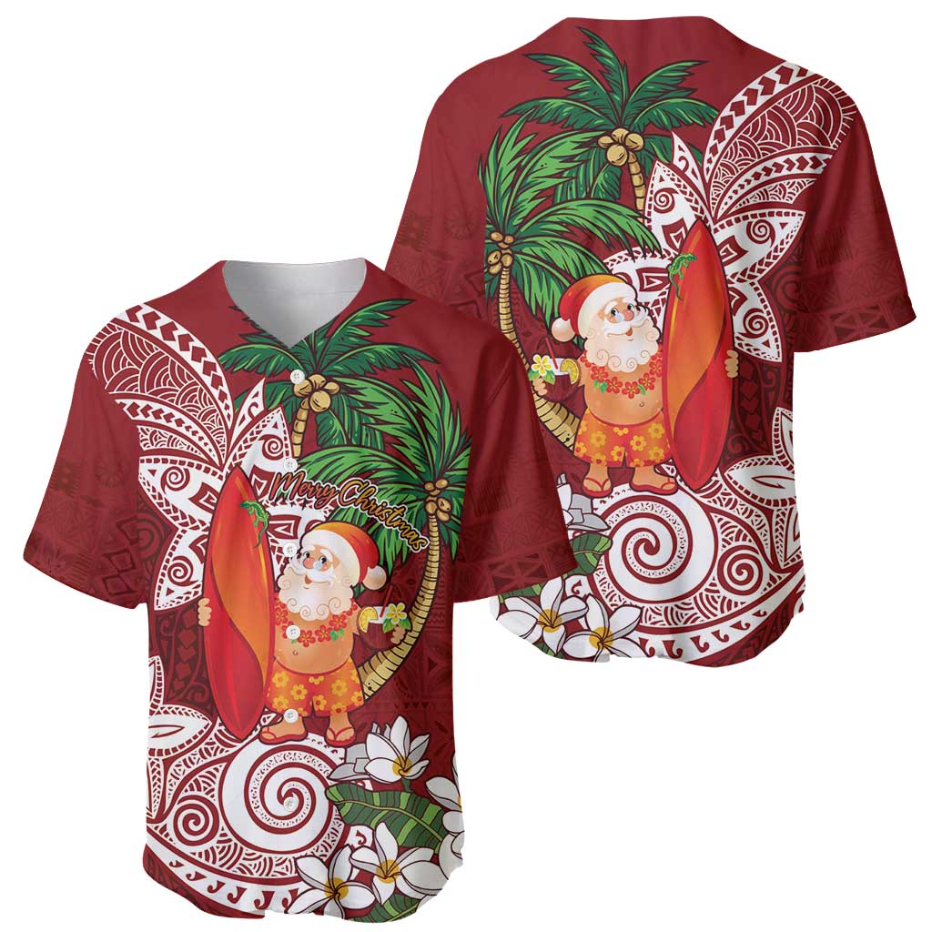 Polynesian Baseball Jersey Tropical Santa - Plumeria Red Vintage LT7 - Polynesian Pride
