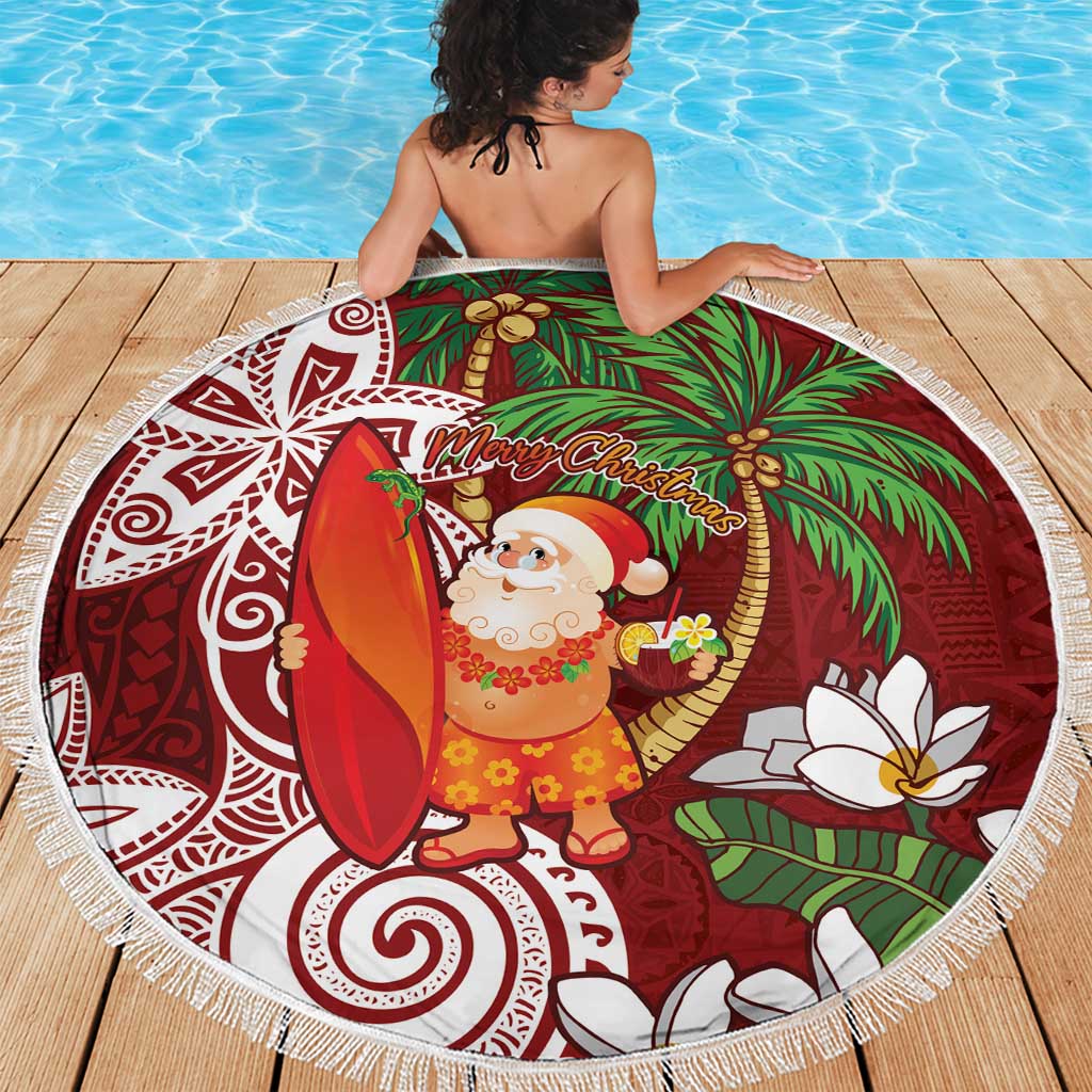 Polynesian Beach Blanket Tropical Santa - Plumeria Red Vintage