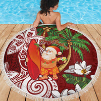 Polynesian Beach Blanket Tropical Santa - Plumeria Red Vintage