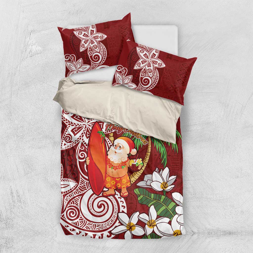 Polynesian Bedding Set Tropical Santa - Plumeria Red Vintage