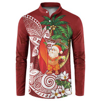 Polynesian Button Sweatshirt Tropical Santa - Plumeria Red Vintage