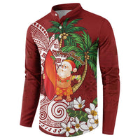 Polynesian Button Sweatshirt Tropical Santa - Plumeria Red Vintage