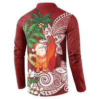 Polynesian Button Sweatshirt Tropical Santa - Plumeria Red Vintage
