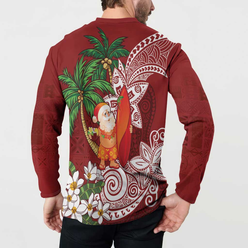 Polynesian Button Sweatshirt Tropical Santa - Plumeria Red Vintage