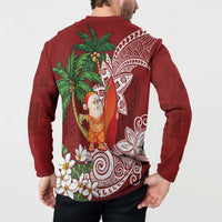 Polynesian Button Sweatshirt Tropical Santa - Plumeria Red Vintage