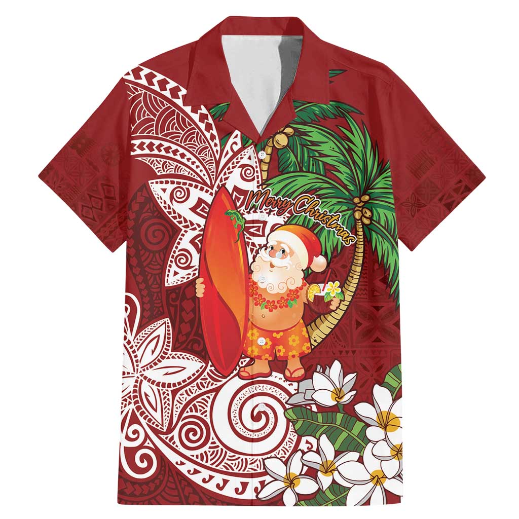 Polynesian Family Matching Mermaid Dress and Hawaiian Shirt Tropical Santa - Plumeria Red Vintage