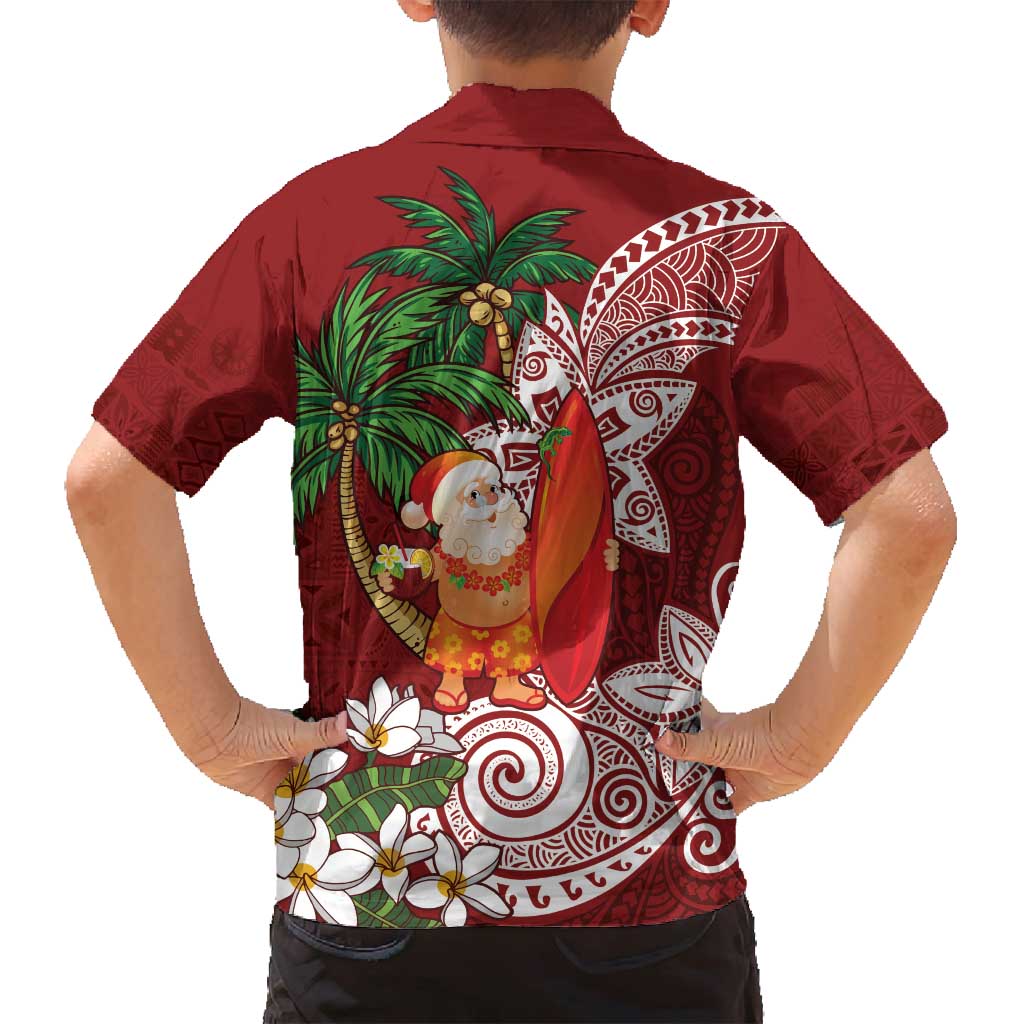 Polynesian Family Matching Tank Maxi Dress and Hawaiian Shirt Tropical Santa - Plumeria Red Vintage