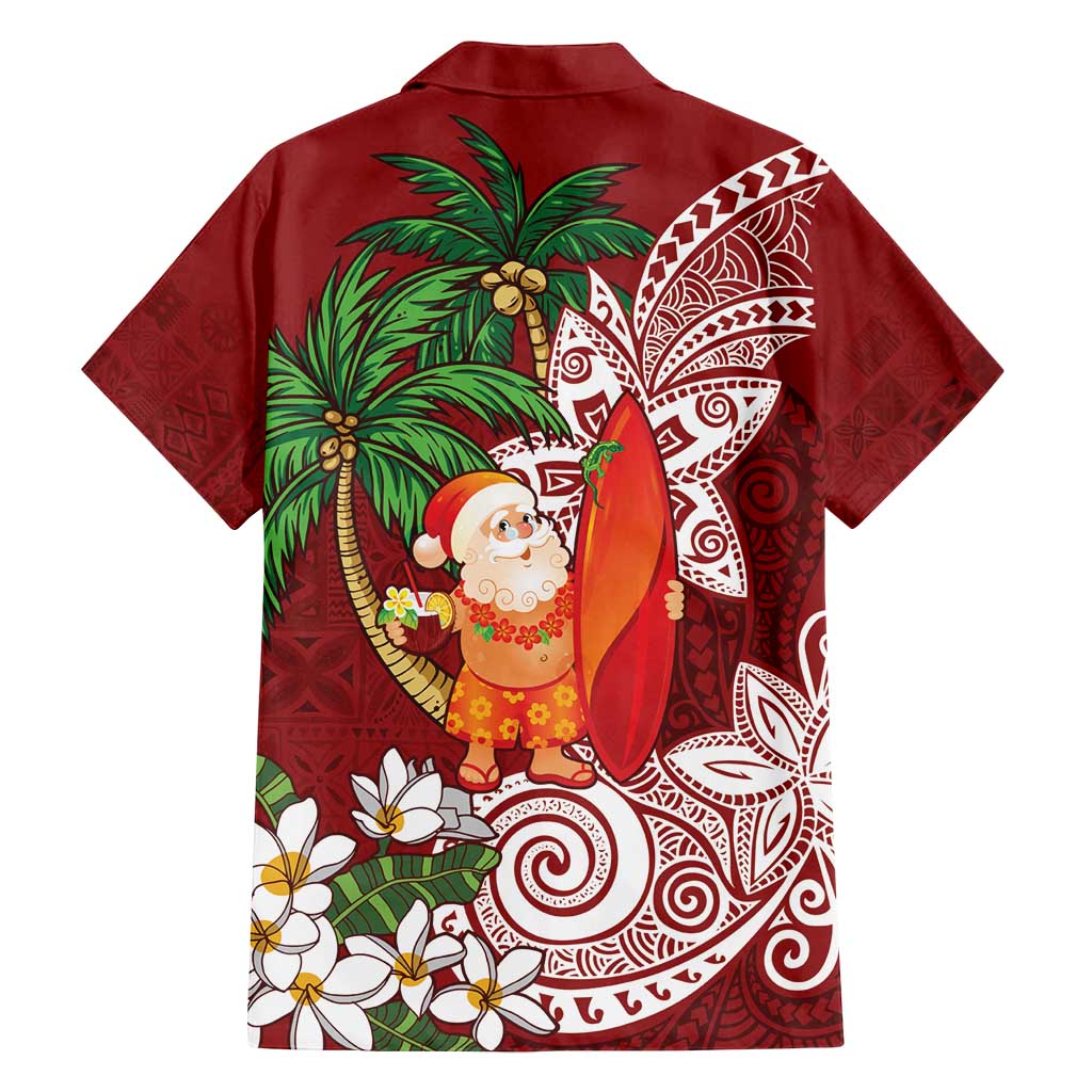 Polynesian Family Matching Tank Maxi Dress and Hawaiian Shirt Tropical Santa - Plumeria Red Vintage