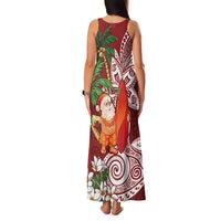 Polynesian Family Matching Tank Maxi Dress and Hawaiian Shirt Tropical Santa - Plumeria Red Vintage