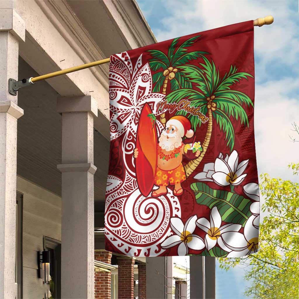 Polynesian Garden Flag Tropical Santa - Plumeria Red Vintage