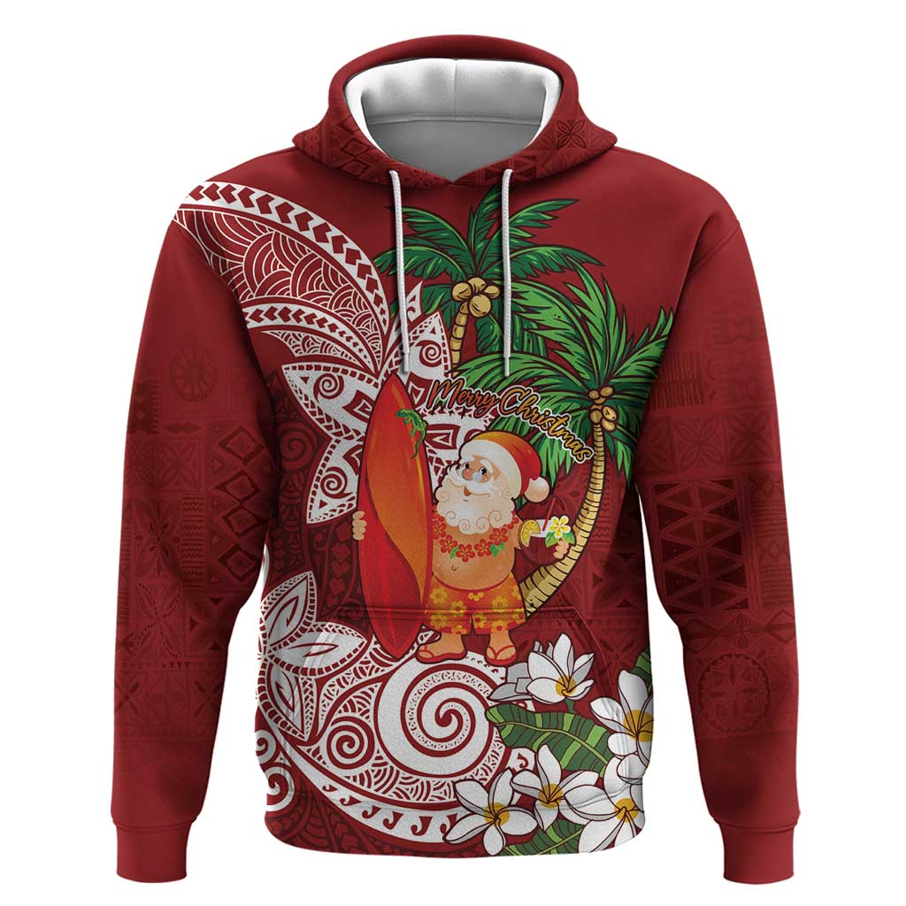 Polynesian Hoodie Tropical Santa - Plumeria Red Vintage